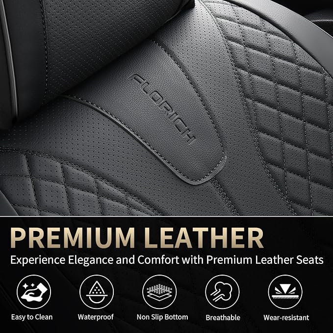 FLORICH Leather Automotive Seat Covers, Waterproof Seat Covers, Black Front Car Seat Cover, Full Coverage Car Seat Covers 2 Pack Car Seat Cushion Protector Universal Fit for Most Cars SUV Trucks - Image 7