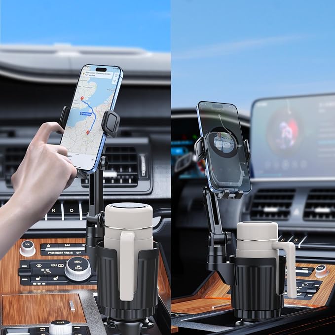 Cup Holder Phone Mount, 2 in 1 Universal Cup Holder Expander with Long Arm 360°Rotation Cup Phone Holder for Car Fits All 4-7” iPhone Galaxy Smartphones and Most Truck Bottles - Image 8