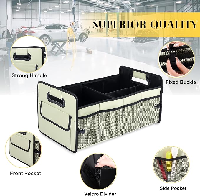 Car Trunk Organizer, Collapsible Car Organizers and Storage Light Green | Sturdy, Large Capacity, Clean Decor, Multi Compartment Container Box, Adjustable Car Accessories for SUV Sedan Truck - Image 3
