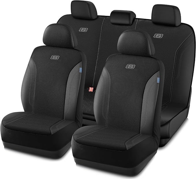 Skechers Car Seat Covers, Work Leather Seat Covers 5-Times Stronger Built-in Webbing, Oxford Fabric Seat Cover Full Sets, Airbag Compatible, Automotive Comfort for Cars, Trucks, SUVs,Black by Unknown