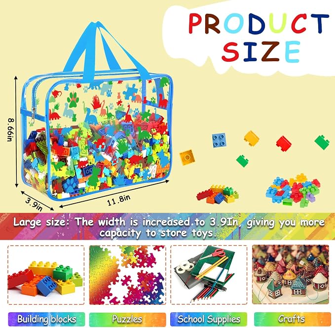 6 Packs Large Toy Storage Bags with Labels, Reusable Clear PVC Storage Bag, Travel Waterproof Organizer Bags (Blue-cute pattern) - Image 2