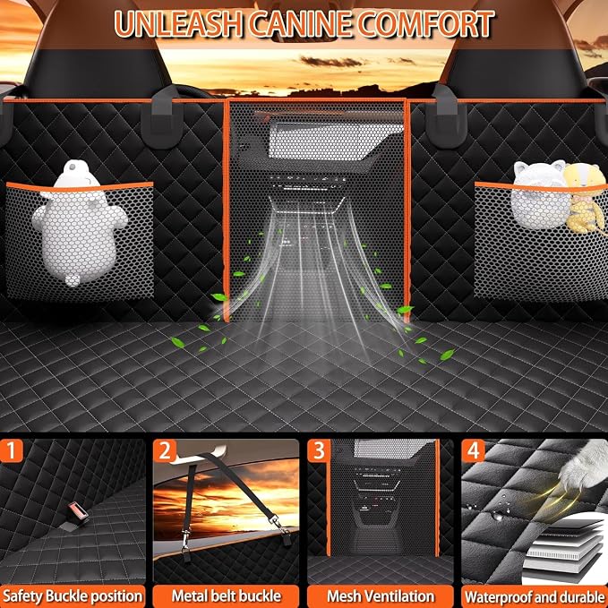 Back Seat Extender for Dogs - Large Space, Heavy-Duty Dog Car Seat Cover for Back Seat with Hard Bottom Holds 420lbs, Waterproof 600D Upgraded Material Dog Hammock - Image 4