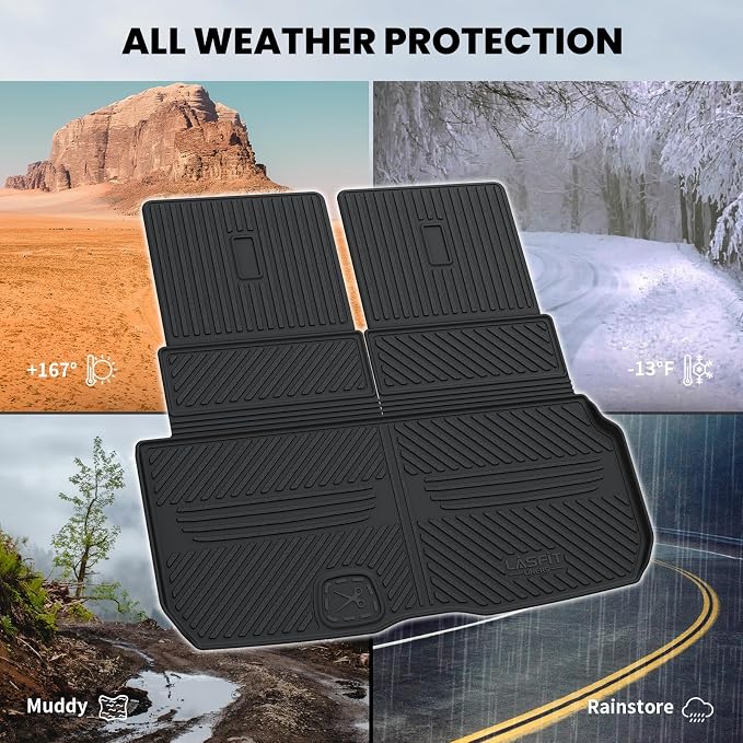 LASFIT Cargo Mat & Backrest Mat (3 Pieces) for Mercedes Benz GLS 2020-2026 | Fit for GLS 450/580/63 AMG, All Weather TPE Non-Slip Trunk Mat with Seatback, Black - Image 6