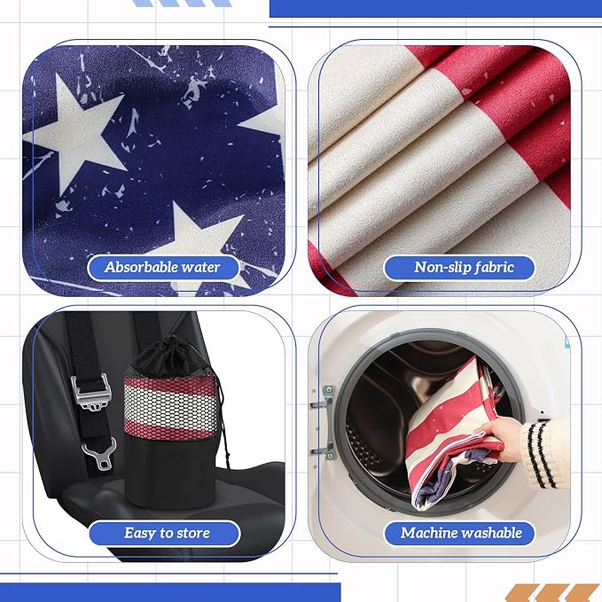 Hahafelt 2 Pack Car Seat Towel Cover with Storage Bag, American Flag | 63 x 32 in Car Towel Seat Cover Non Slip Waterproof, Gym Workout Swimming Running, Machine Washable Sweat Absorbent Protector - Image 3
