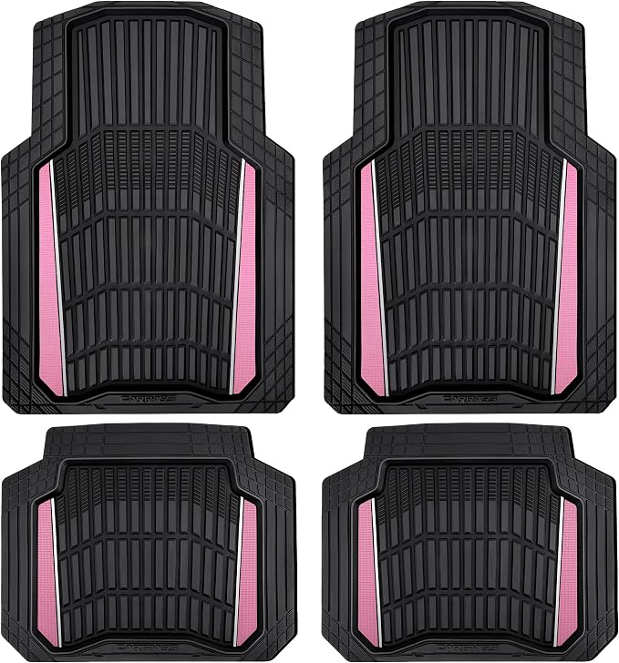 CAR PASS Heavy Duty Rubber Car Floor Mats, Deep Waterproof Car Floor Mats All Weather, Aluminum Film Floor Mats for Cars Non-Slip Universal Trim to Fit for SUVs Trucks Sedans Vans, Black Pink Metallic by CARPASS