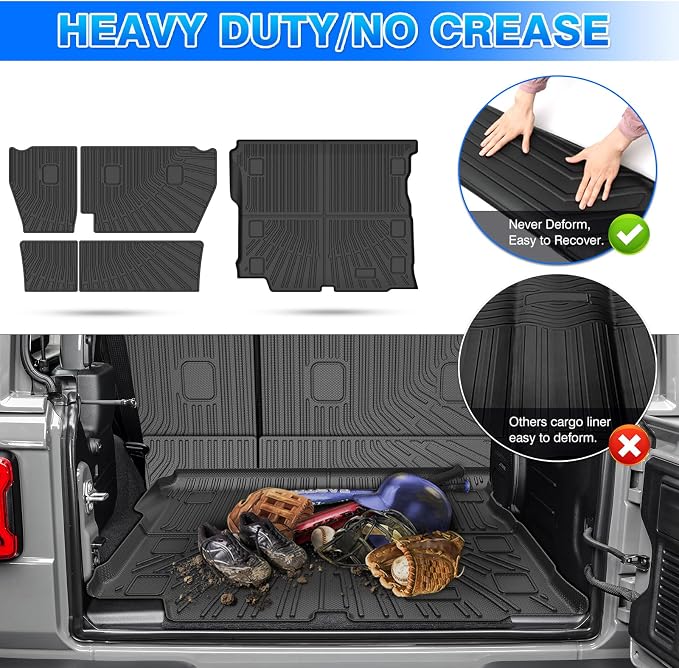 CARTIST Trunk Mat for Jeep Wrangler JL 2018-2026 Unlimited 4-Door, with Subwoofer (Not fit JK/4XE/2-Door), All Weather Cargo Liner with Backrest Mat for Wrangler JL Accessories, Rubber Car Mats - Image 5