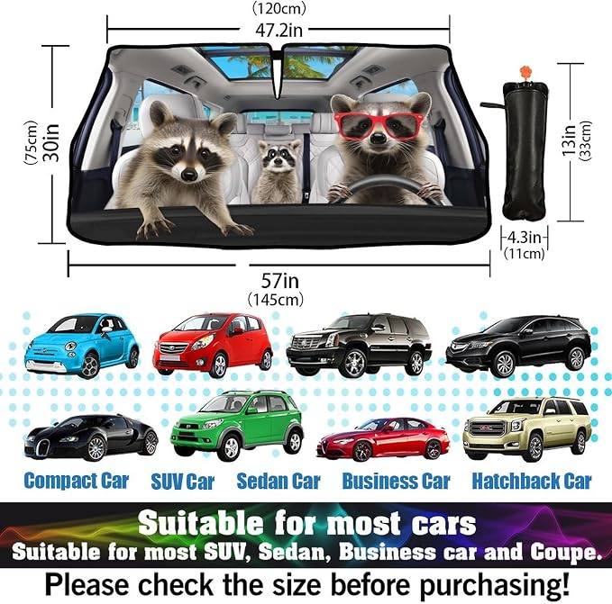 Raccoon Car Windshield Sunshade Umbrella Funny Raccoon Sun Shade Umbrella for Car Raccoon Foldable Car Window Shades Windshield Sun Shades Umbrella Cover 57 x 30 in - Image 2