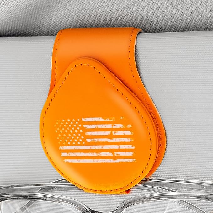 American Flag - Car Sunglass Holder, Magnetic Leather Eyeglass Hanger Mount Clip Holder for Car Visor Accessories (Yellow) | Magnetic Leather by Unknown