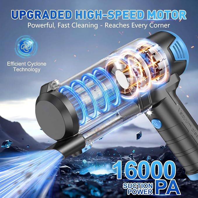 KMM Handheld Car Vacuum Cleaner, 16000PA Air Duster & Hand Held Vacuum | 120W High Power, Cordless, Portable, Rechargeable with Multi-Nozzles & LED Light for Home, Car, Office, Pet - Image 2