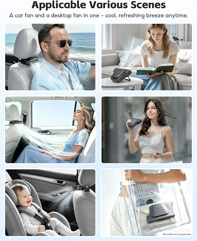 Rechargeable Car Seatback Fan with Aromatherapy, 5-Speed LED Display | Detachable portable design with hidden stand, safe cooling for kids, fits headrest posts spaced 4.7–7.4 inch - Image 8