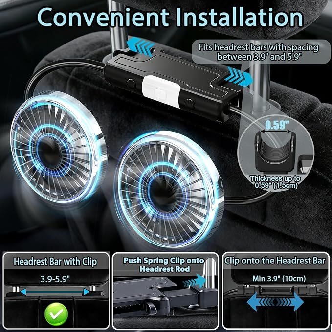 Car Backseat Fans for Backseat for Kids, Car Seat Fans for Car Back Seat | (No Battery) - Image 6