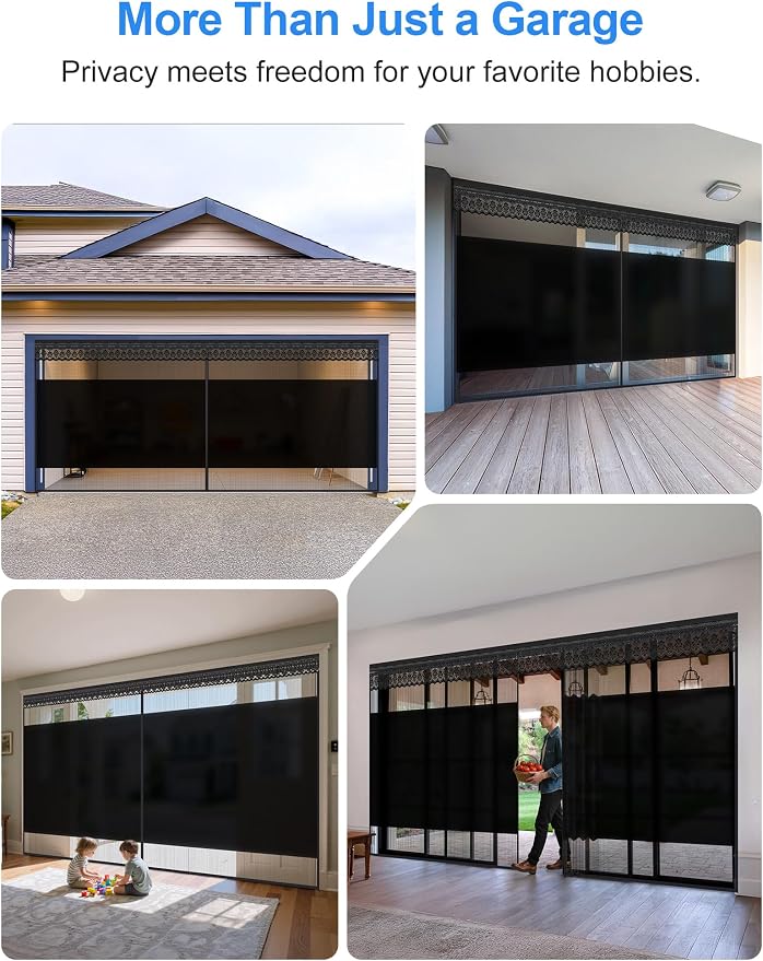 Privacy Garage Door Screen for Single Car Garage 8x7ft - Retractable Slide Track System, Heavy Duty PET Mesh with Blackout Privacy Panel, Magnetic Closure, Keeps Bugs Out, Fits Garage Opening 8 x 7 Ft - Image 7