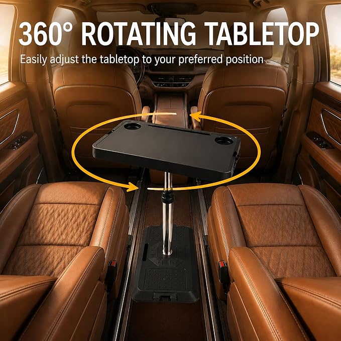 Adjustable Car Seat Tray Table with Orange Desk Mat, Foldable Car Desk | Back-seat travel tray with a cup holder, phone slot, and storage groove for laptops, meals, and everyday use on the road. - Image 4