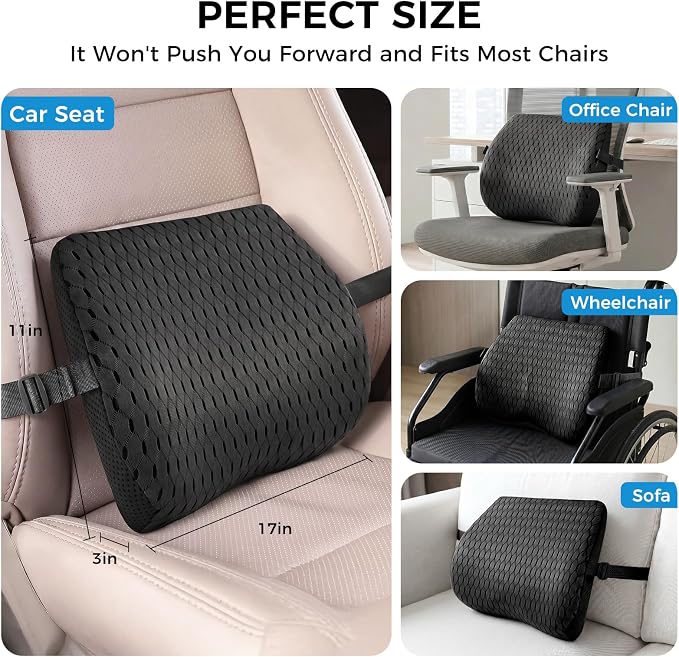 Lumbar Support Pillow for Car & Office Chair - High-Density Memory Foam Back Cushion for Sciatica & Lower Back Pain Relief - Non-Slip Support for Long Commutes & Desk Workers (4D Mesh Black) - Image 3