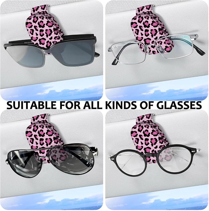 2 Pack Sunglass Holder for Car Visor, Universal Magnetic Car Sunglass Holder for Different Size Eyeglasses, Car Visor Accessories (Leopard-Pink) - Image 5