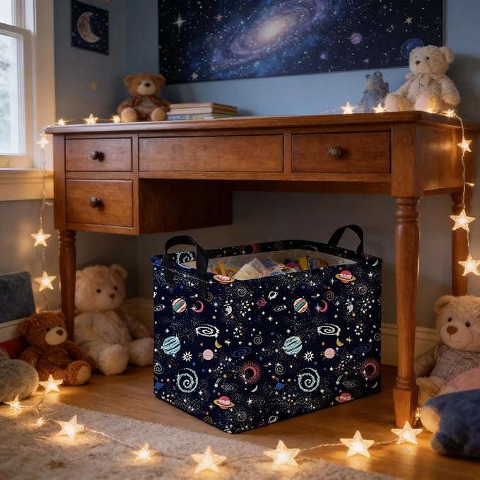 Rectangular Star baskets,Storage Basket,Waterproof foldable laundry basket for Kids,Cute Toys Storage Bin Organizer,Book bins,Starry Sky Galaxy Room Decor(Stars) - Image 4
