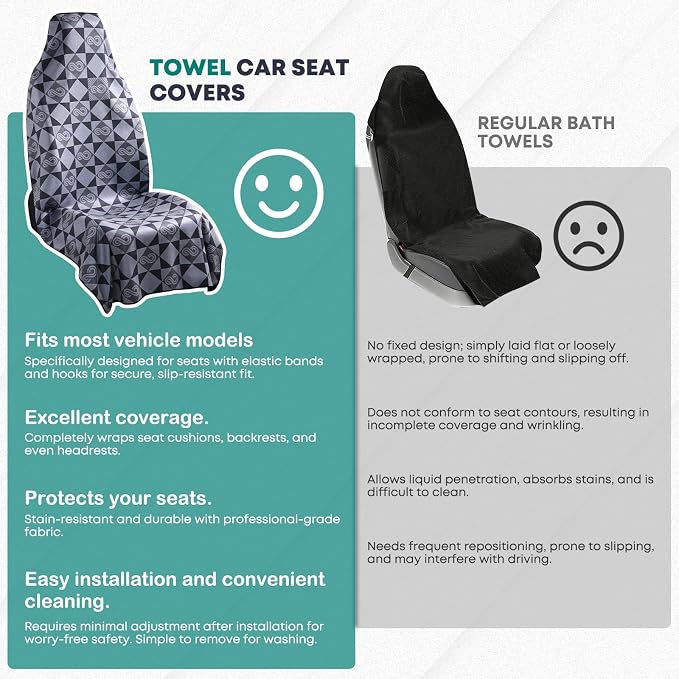 FLORICH Car Seat Cover Protector Front Seats, Sweat Towel Car Seat Covers for Post Gym Workout, Running, Swimming, Beach and Hiking, Universal Fit Non-Slip Car Seat Towel Covers for Cars Trucks SUV - Image 6