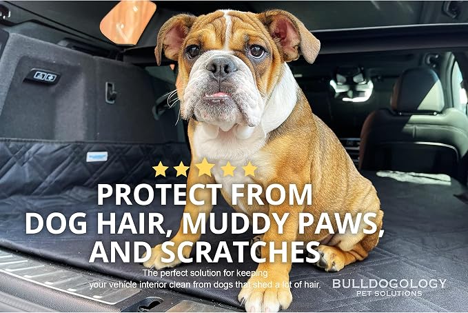 Bulldogology SUV Cargo Liner for Dogs 55"x106" Heavy Duty Pet Trunk Cargo Cover - Dog Car Seat Cover Waterproof Nonslip - Dog Hair, Muddy Paws, Scratches Cover Protector for Cars Vans (X-Large, Black) - Image 7