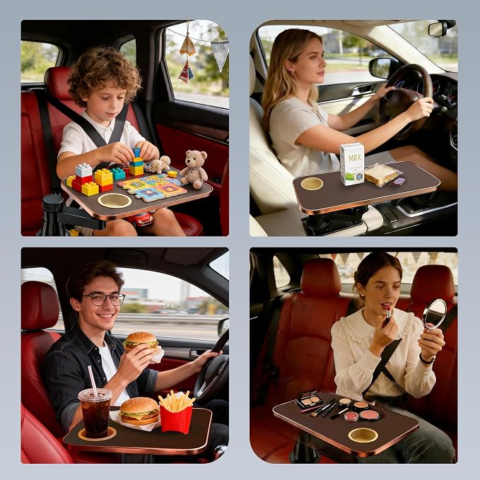 Car Tray & Desk for Laptop, Dual 360° Rotating, Anti-Slip Leather Surface, Steering Wheel Tray, Car Accessories- Compatible with Tesla Model Y/3/S, Ford F150/Explorer/Most Vehicles (Brown) - Image 9