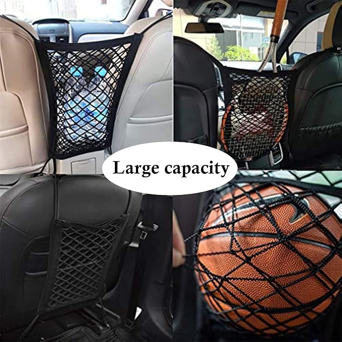 Car Dog Barrier Universal Dog Barrier Net Car Seat Net & Storage Bag Tear Resistant Pet Mesh Barrier Car Back Seat Organizer Easy to Install Dog Fence Safety Car Divider for Cars SUVs Vans Traveling - Image 4