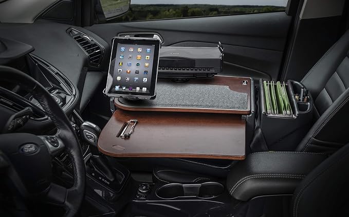 AutoExec AE-GMCD-PS-TAB-21M GripMaster Car Desk for Your Vehicle Workstation and Mobile Office, Mahogany with Printer Stand and Tablet Mount | Vehicle Workstation, Mobile Office, Printer Stand, Tablet Mount - Image 2