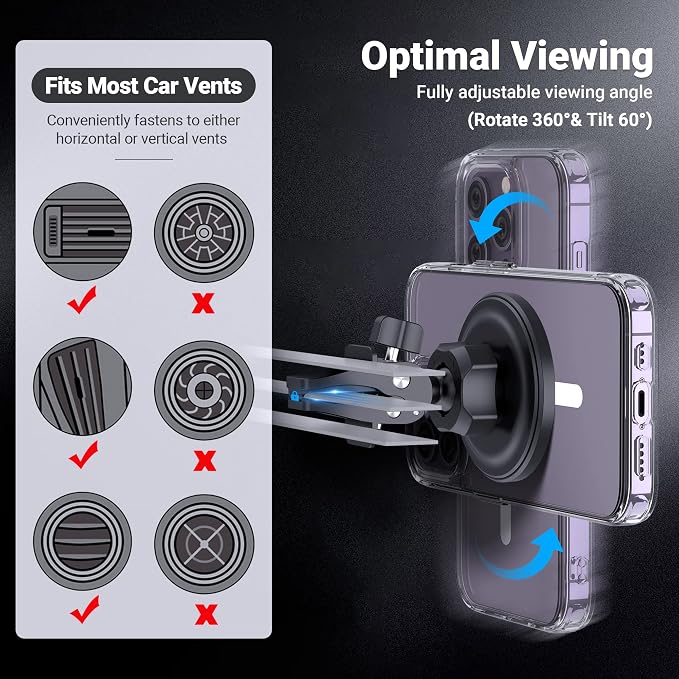 PROfezzion 2-Pack for MagSafe Mount Holder Fits Car Vent Dashboard & Office | Strong 3M Adhesive, Stable Vent Clip, Powerful Magnets Compatible with MagSafe for iPhone 17 - 12 Pro Max & All Phones - Image 4