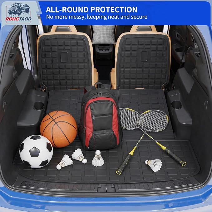 Rongtaod 2nd&3rd Row Backrest Mats+Trunk Mat for 2020-2025 Hyundai Palisade | Only for 7 Seats, Trunk Mat Cargo Liner TPE All Weather Kick Mat Trunk Liner 2024 Palisade Accessories - Image 8