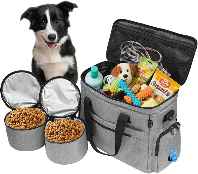 MYDAYS Dog Travel Bag, Pet Luggage Suitcase, Weekend Tote Carrier with Collapsible Bowl (Gray) by MYDAYS