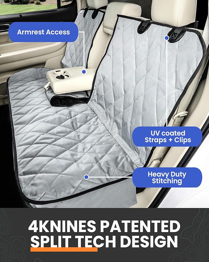 4Knines Dog Rear Seat Cover for Fold Down Seats - Fitted, Black Regular | Heavy-duty split design fits 60/40 and 50/50 fold-down seats. No Hammock. K9-Shield waterproof layer. Non-slip backing. - Image 4