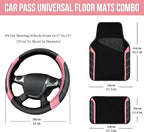 CAR PASS Microfiber Steering Wheel Cover and Waterproof Car Floor Mats,Leather Universal Car Combo Fit for 95% Truck,SUV,Cars,14.5-15inch Sporty Anti-Slip Safety Comfortable Design(Black and Pink) - Image 3