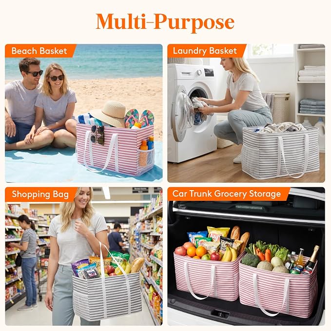 Lifewit Extra Large Tote Bag, Reusable Grocery Bags with Metal Wire Frame and Handles - Image 5