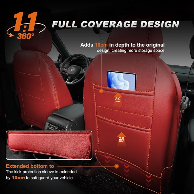 Custom Fit Seat Covers for Honda CRV: 2023 2024 2025 2026 | Front&Rear Full Set Faux Leather Car Seat Cover Waterproof Airbag Compatible (5 Seats,Red) - Image 5