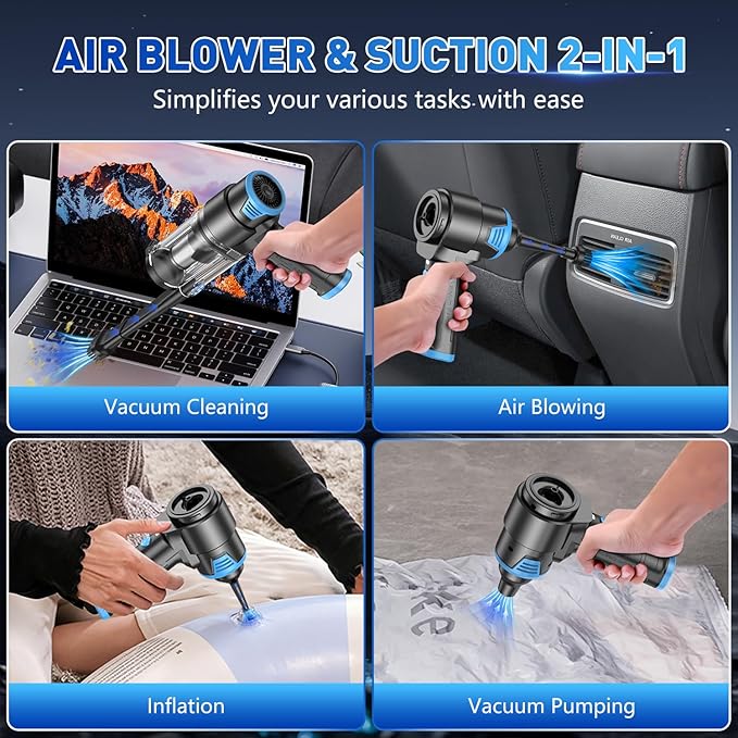 KMM Handheld Car Vacuum Cleaner, 16000PA Air Duster & Hand Held Vacuum | 120W High Power, Cordless, Portable, Rechargeable with Multi-Nozzles & LED Light for Home, Car, Office, Pet - Image 3