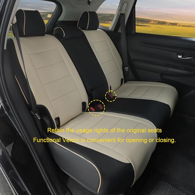 Lolcar CRV Seat Covers Custom Fit for Honda CRV 2023 2024 2025 2026 Leather Car Seat Cover Full Set for Trucks SUV,Waterproof Car Seat Cushion,Faux Leather(Black/Beige) - Image 6