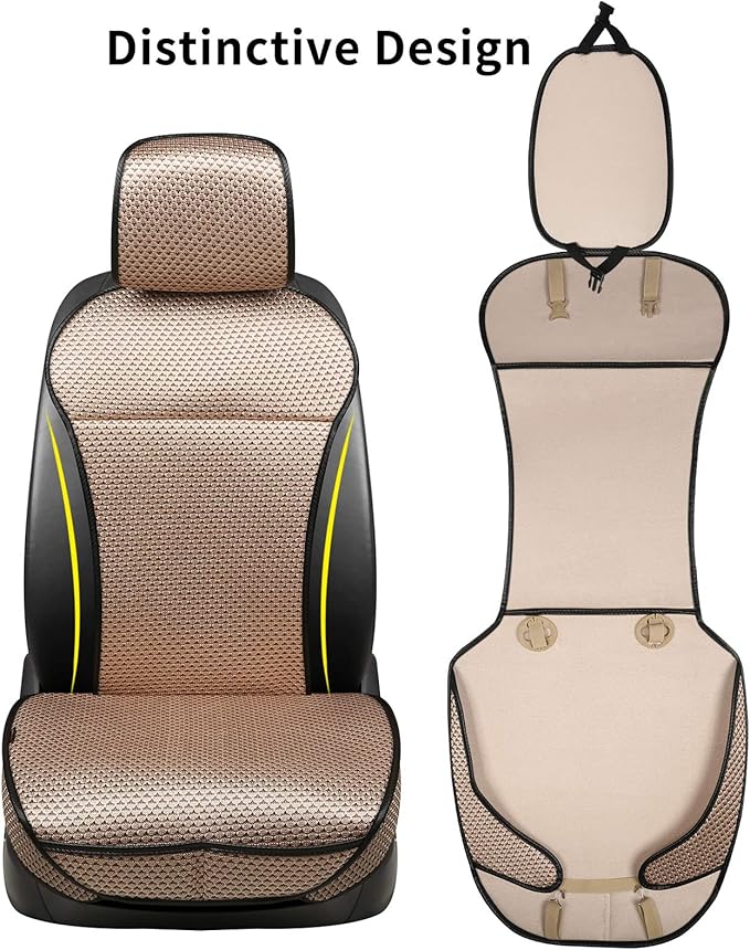 Auto Newer Luxury Breathable Car Seat Cover Fit Four Seasons, Universal Front of Car Seat Cushions, Bottom Seat Covers of Full Wrapped Edge,Universal Fit for 95% Cars,SUV,Pickup(Beige，2PCS) - Image 4
