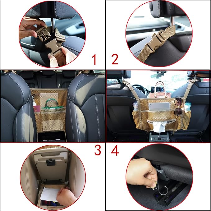 Car net Pocket Handbag Holder, car Purse Holder can be Used to Store Items, Protective Barrier for Children and Pets in The Back seat of car, Helps to Drive Safely (Black) - Image 4