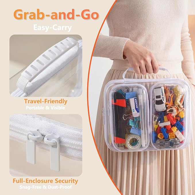 5PCS Travel Essentials for Toiletries, 1.2MM Clear Hard Shell Zipper Case | Makeup Bag for Cosmetics, Puzzles and Snacks, Clear Travel Bag for Diaper Bag Organizer, with Handles - Image 4