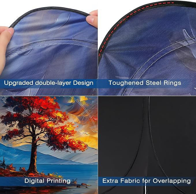 Car Windshield Sun Shade UV Reflector Foldable Front Window SUV | Blocks 98% UV Rays,Keep Interior Cool,Universal Fits Hatchback,Truck,MPV,Storage bag,57"L x 31.5"W,Car Summer Accessories - Image 4