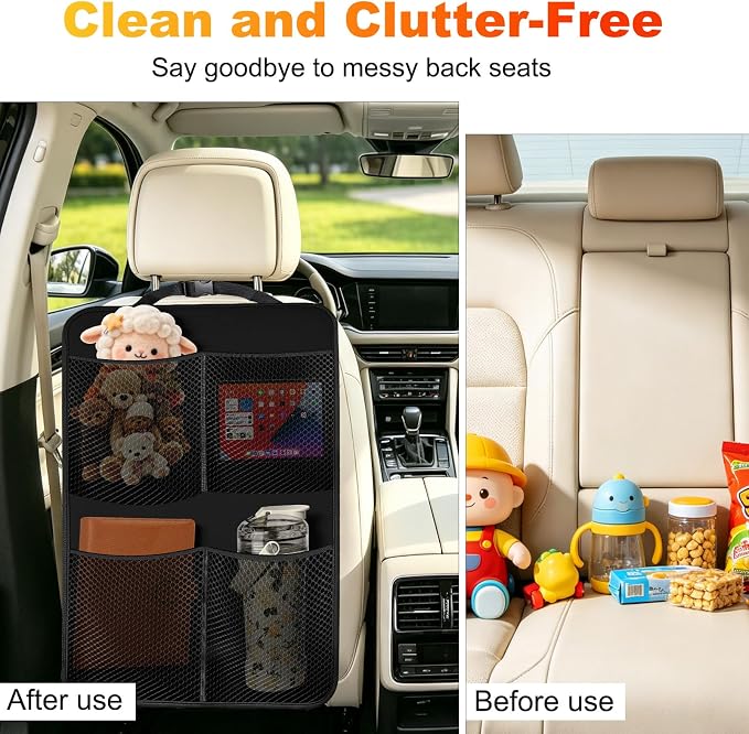 2 Pack Back Seat Cover For Kids + 4 Pocket Storage Organizer,Car Kick Mats Backseat Protector, Car Seat Back Protectors Backseat Organizer For Vehicles - Image 6
