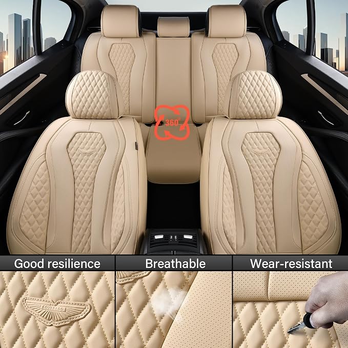 Coverado Automotive Seat Covers, Car Seat Covers Full Set, Beige Car Seat Cover, Car Seat Cushion Waterproof, Front Seats Back Seat Covers, Car Seat Protector Universal Fit Most Cars - Image 7