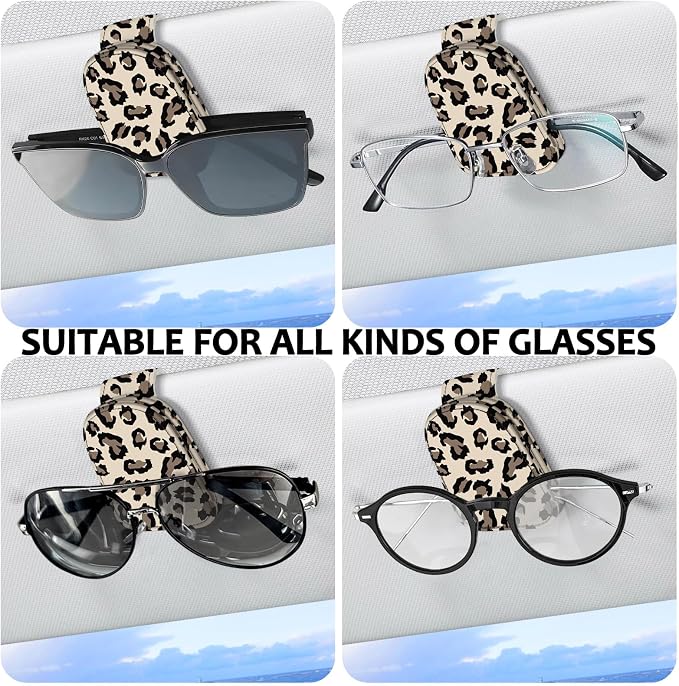 2 Pack Sunglass Holder for Car Visor, Universal Magnetic Car Sunglass Holder for Different Size Eyeglasses, Car Visor Accessories (Leopard-Yellow) - Image 5
