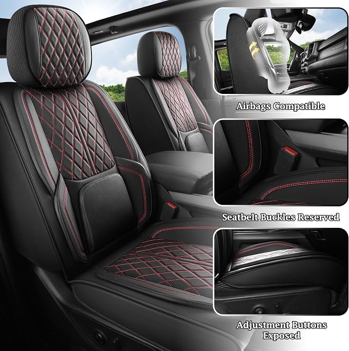 Car Seat Cover Custom Fit for Dodge Ram 1500 2500 3500 2002-2026 Faux Leather Seat Cover Set Compatible with Crew Quad Regular Cab Pickup Truck Cushions (Black & Blue, Front Seat) - Image 3