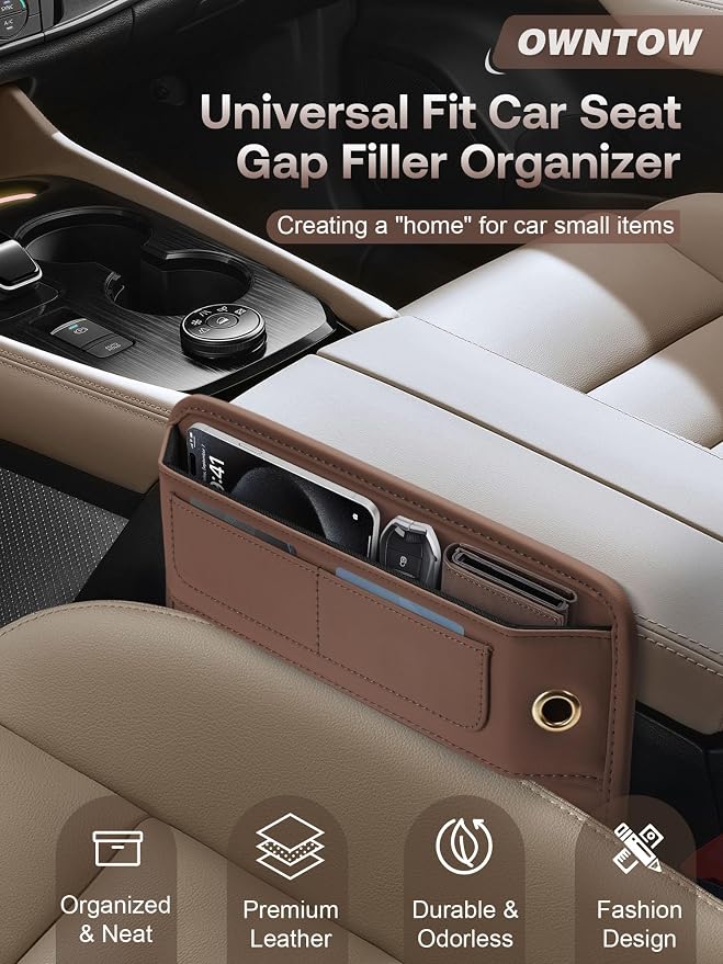Universal Fit Premium Leather Car Seat Gap Filler Organizer, Center Console Organizer with Card Slots, Clever Gifts for Car SUV Truck Owners (Brown, 2 Pack) - Image 2