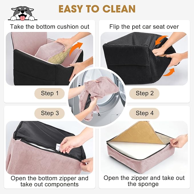 JOEJOY Dog Car Seats for Small Medium Dogs Under 35lbs, Dog Booster Seat with Detachable Washable Cover and Cushion, Memory Foam Pet Car Seat with Safety Belt and Storage Pockets (BP) - Image 8
