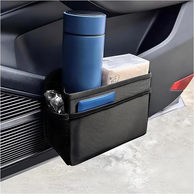 Bittwee Car Side Pocket Organizer, Hanging Trash Can for Car Door and Seat, Vehicle Mini Foldable Storage Bag Dustbin Container, Universal for Truck SUV Van (Black) by Bittwee