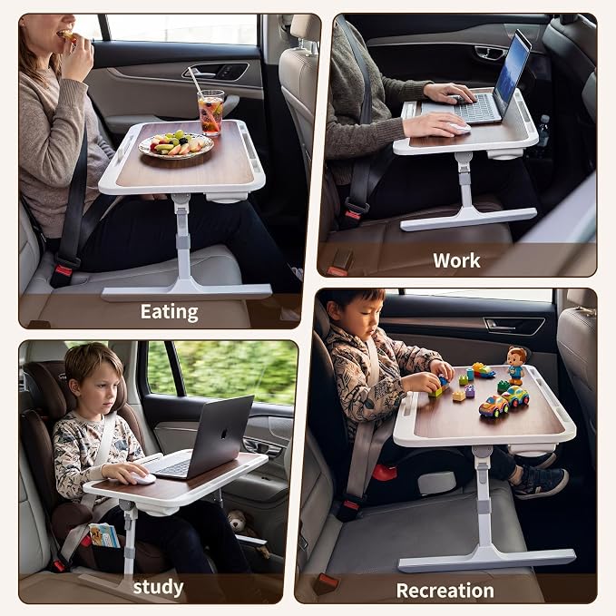 Xuhal Large Car Seat Tray Table, 23.6"×13.8" Adjustable Car Desk Laptop Desk 0–36° Wood Portable Detachable Lap Desks for Passenger Seat, Work, Eating, Camping, Home Use, Long Distance Use - Image 8