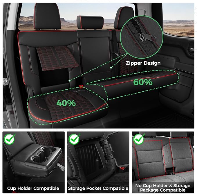 RIDEPOSH Custom Leather Seat Covers for Silverado/Sierra 1500 2019-2026 | Only Crew Cab, Fits 2500/3500HD 2020-2026, Jump Seat Cover(armrest storage only), Protective, Scratch-resistant, Easy-clean - Image 4
