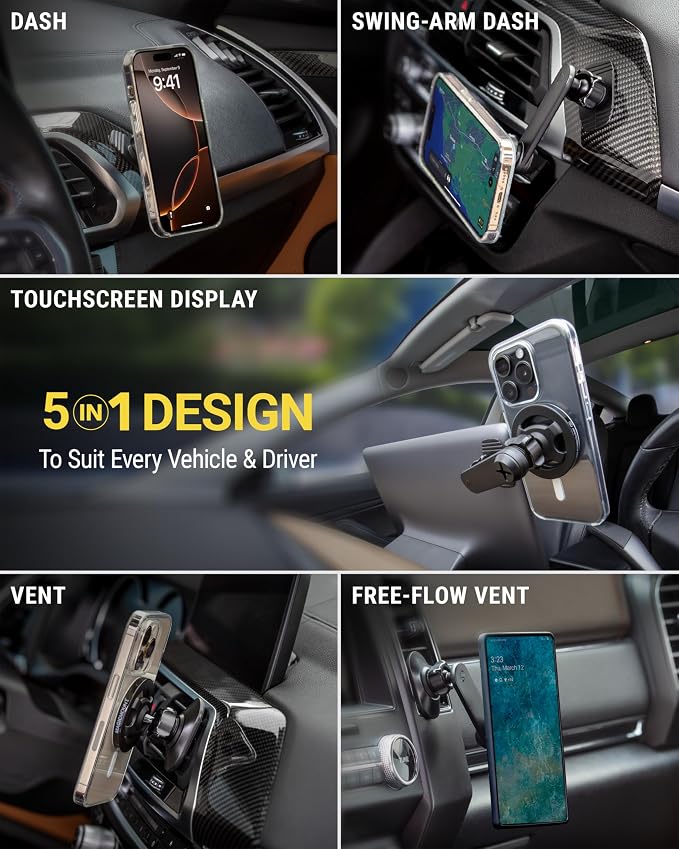Scosche MagicMount MS 5-in-1 MagSafe Phone Mount for Car Vent, Dashboard and Back of Display for Floating Screens, Hands Free Magnetic Cell Phone Holder Compatible with iPhone 17 16 15 14 13 12 - Image 3