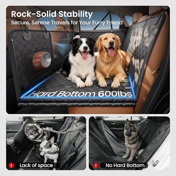 REEVAA 2.0 Hard Bottom Back Seat Cover for Large Dogs, L, Black | Foam Padding, 600 lbs Extender, 45% More Space for Large Dogs, Waterproof, Zippered Mesh Window, Fits SUVs & Small Trucks - Image 2