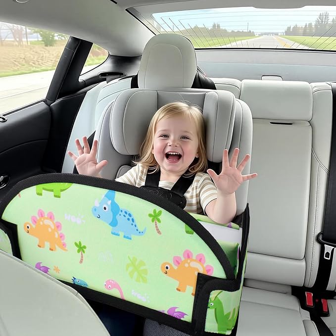 Car Seat Tray,Toddler Road Trip Essentials With Drawing Kit | Road Trip Essentials Accessories Lap Tray with iPad Holder Stand & Dry Erase Board as Travel Gifts for Kid,Green - Image 2